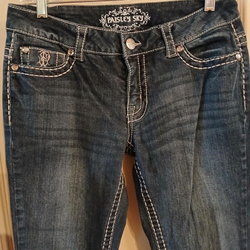 Mcbling Jewel Embellished Pockets Low Rise Skinny Stretch Jeans Thick Stitch 8 - Picture 2 of 5